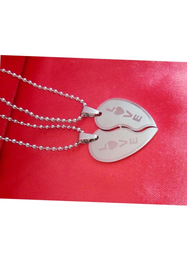 Two Pieces Couple Heart Shape Necklace by Menjewell 